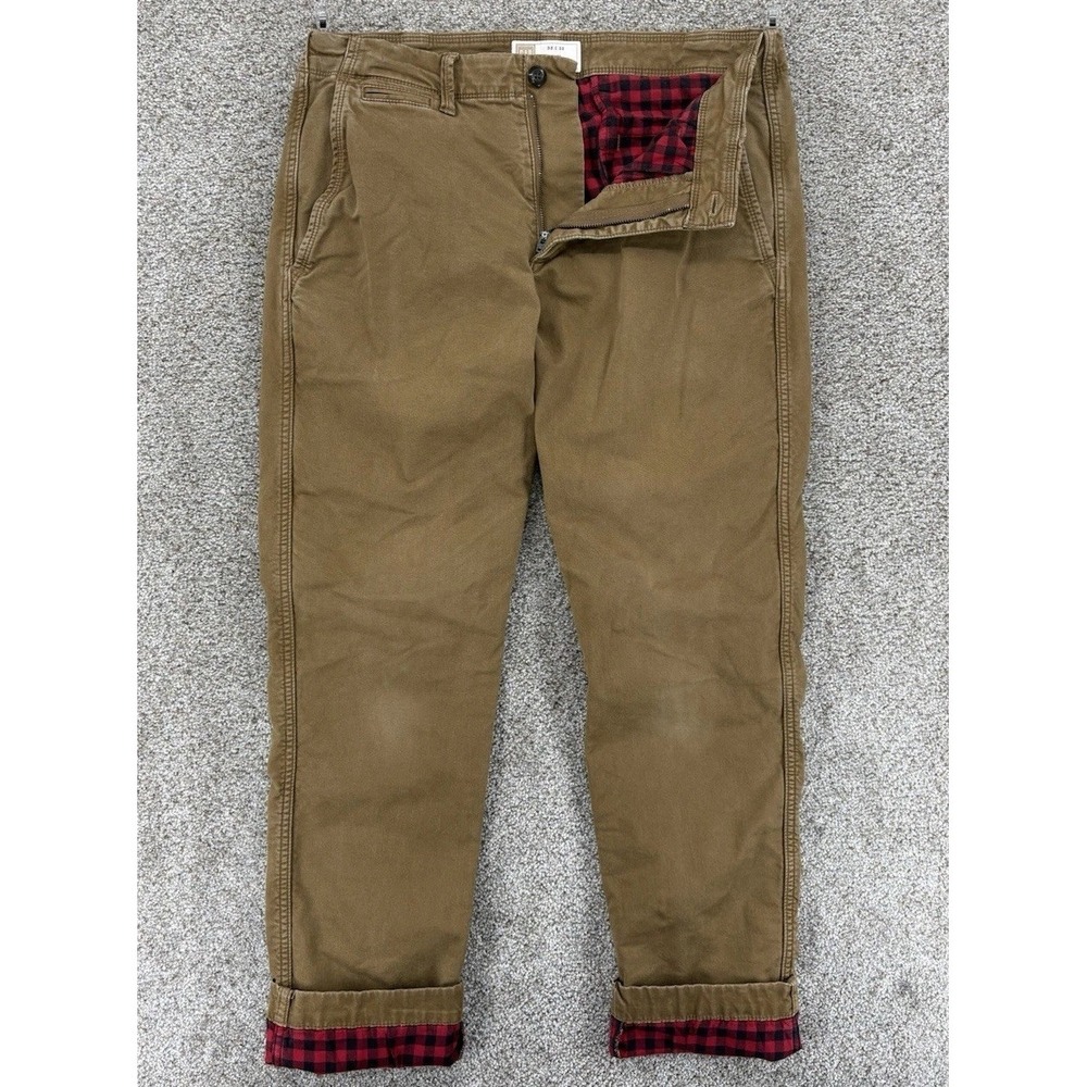 Gap Flannel Lined Slim Chino Mens Size 32x32 Brown Stretch Twill Cotton Spandex